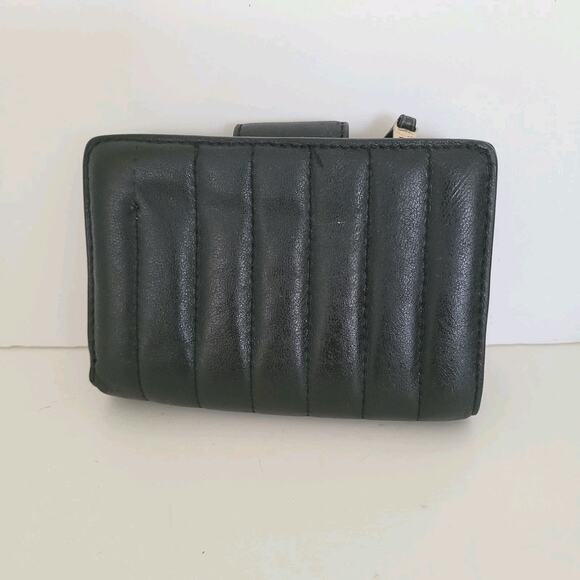 Coach Bifold Wallet Quilted Solid Black C3454 Geniue Leather Medium Logo Zip - Picture 2 of 11